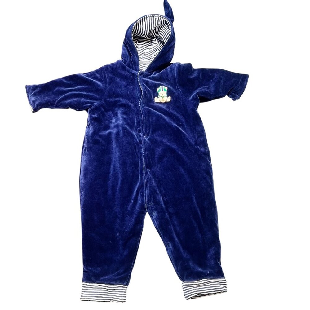 First Impressions Bodysuit Bunting Baby Size 12 Months Blue Velvet Hooded Ears